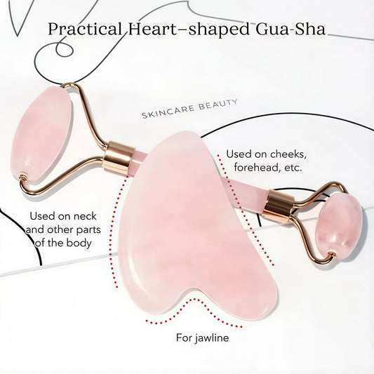 Jade Gua Sha & Roller Facial Massage Set — Natural Stone Anti Aging Skin Care Tool